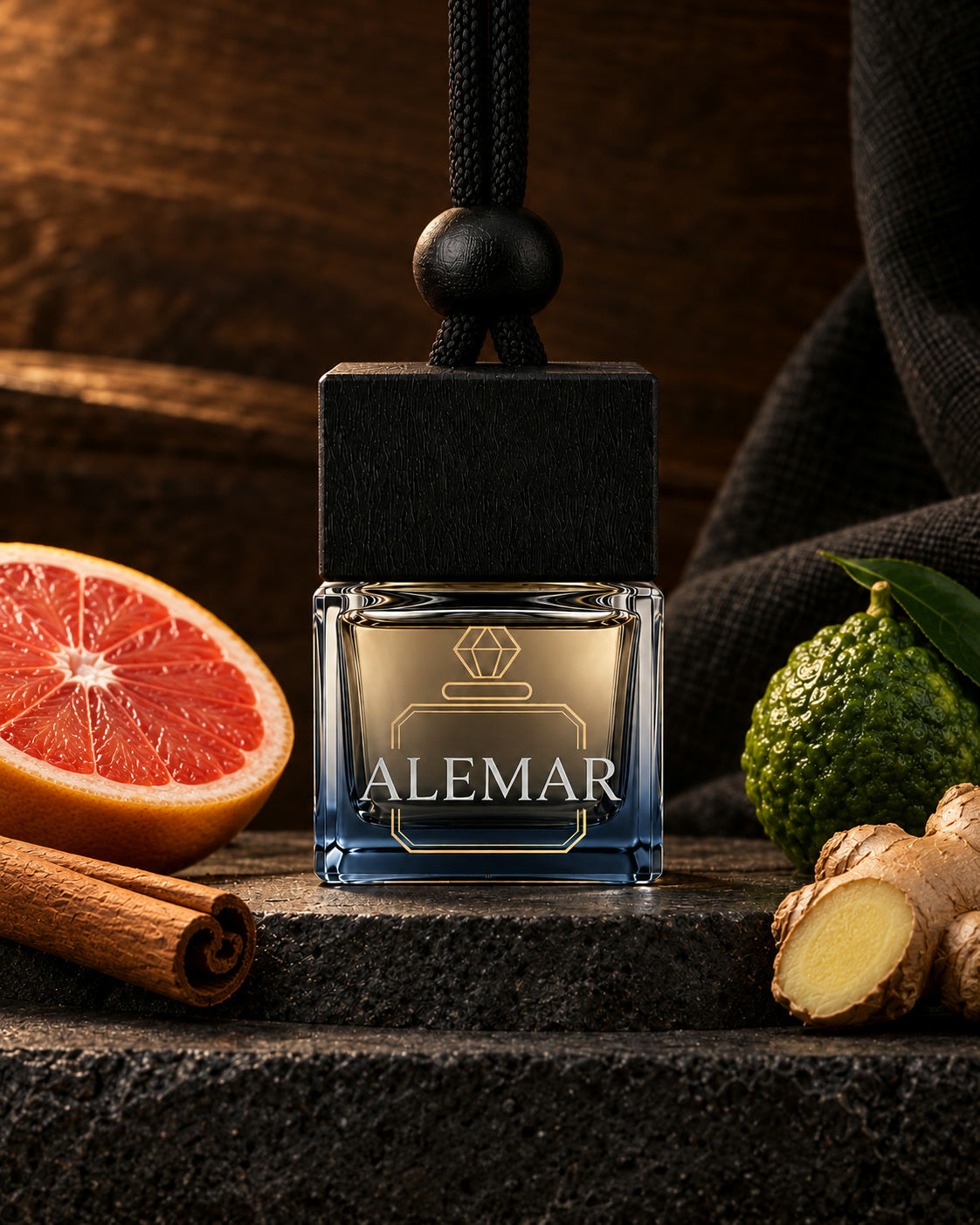 Alemar C002 woody hanging car diffuser 8ml scented with grapefruit and ginger