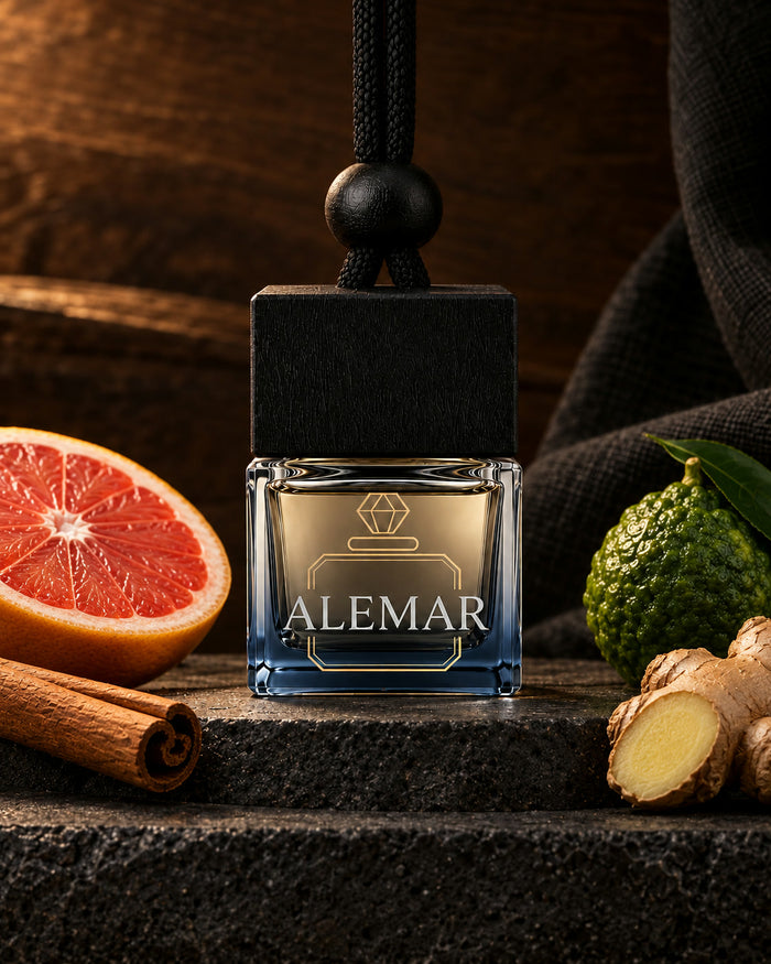 Alemar C002 woody hanging car diffuser 8ml scented with grapefruit and ginger