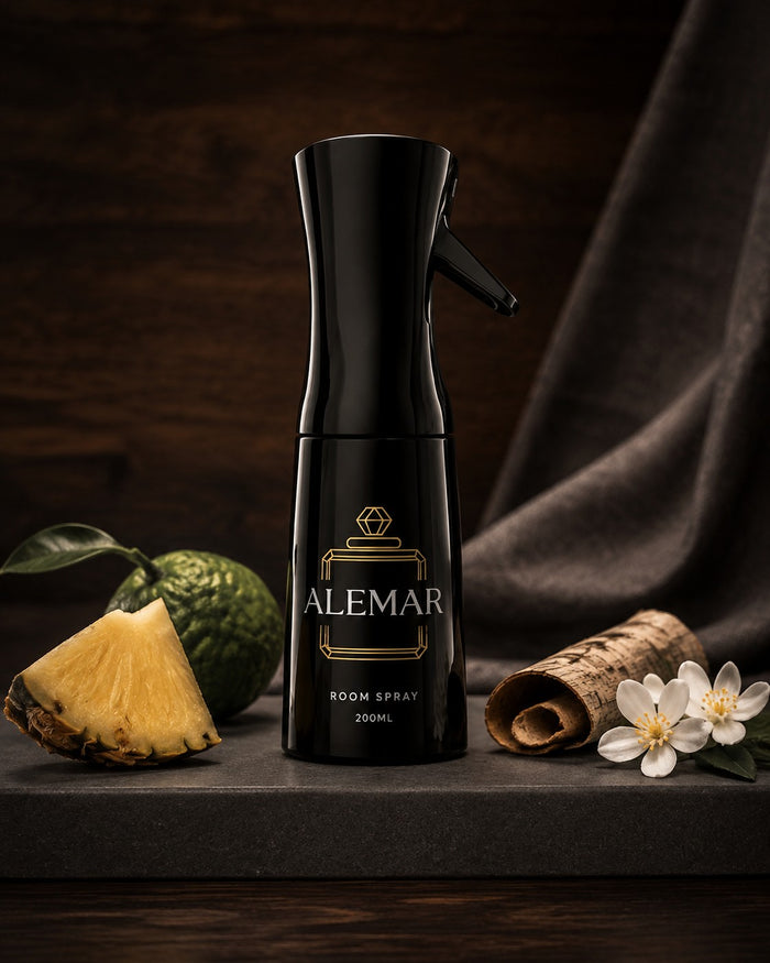 Alemar R001 woody room spray 200ml bottle scented with pineapple and birch