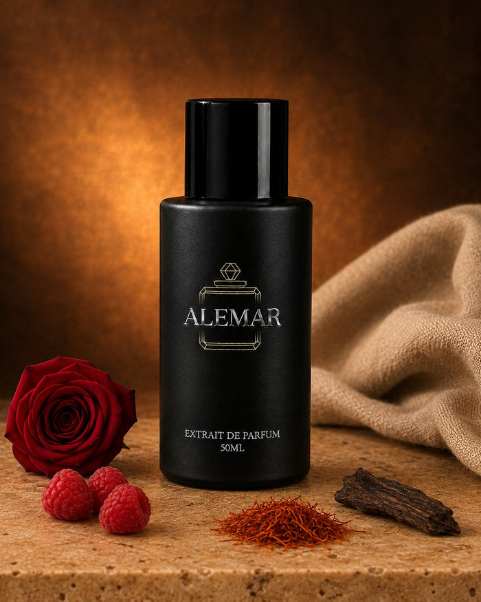 Alemar P009 amber extrait de parfum 50ml bottle scented with saffron and oud