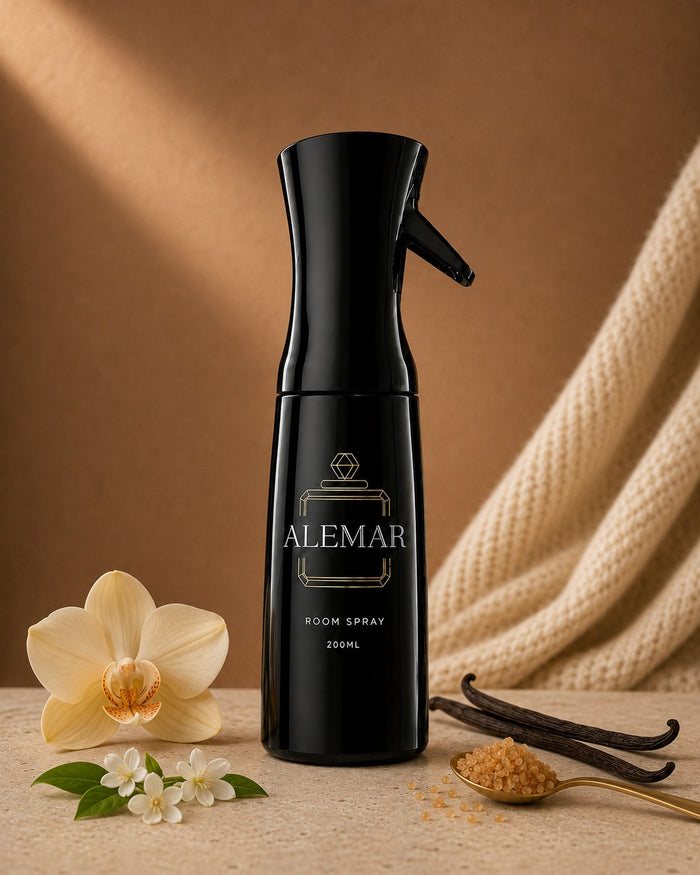 Alemar R015 gourmand room spray 200ml bottle scented with vanilla and brown sugar