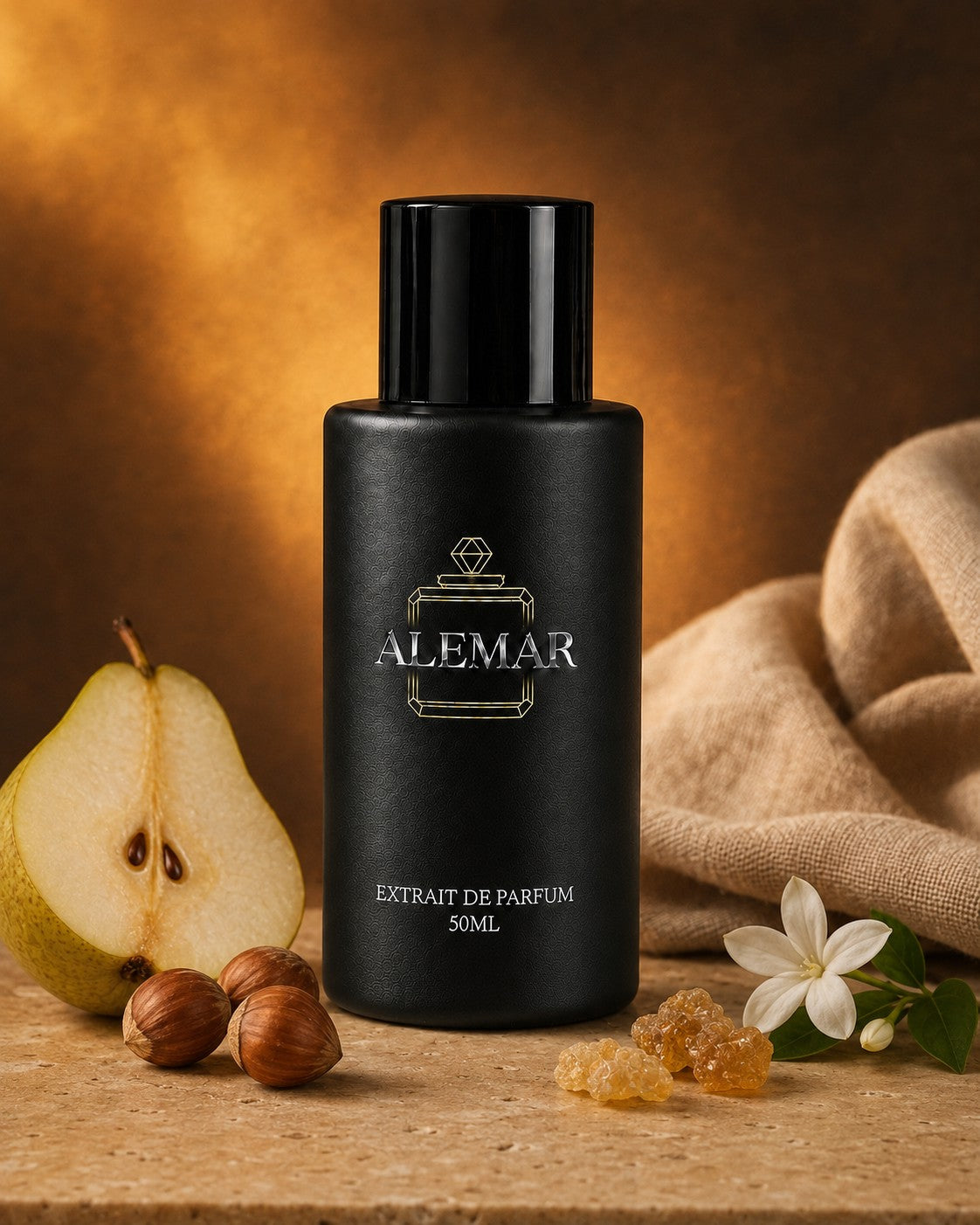 Alemar P018 amber extrait de parfum 50ml bottle scented with pear and hazelnut
