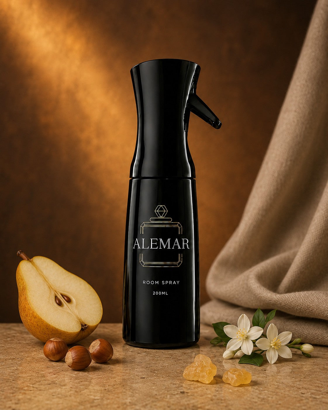 Alemar R018 amber room spray 200ml bottle scented with pear and hazelnut