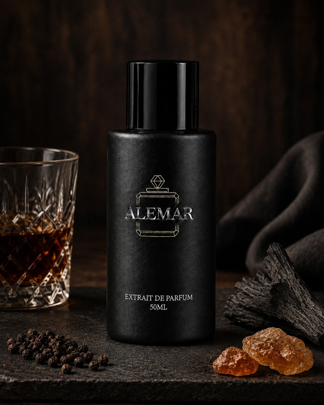 Alemar P021 woody extrait de parfum 50ml bottle scented with bourbon and black pepper