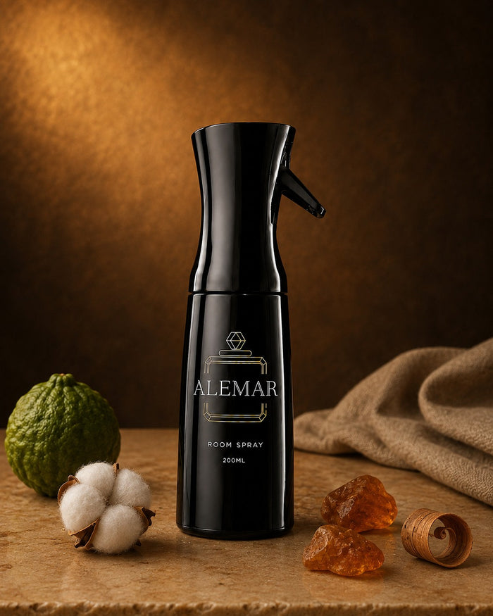 Alemar R027 amber room spray 200ml bottle scented with cotton blossom and amber