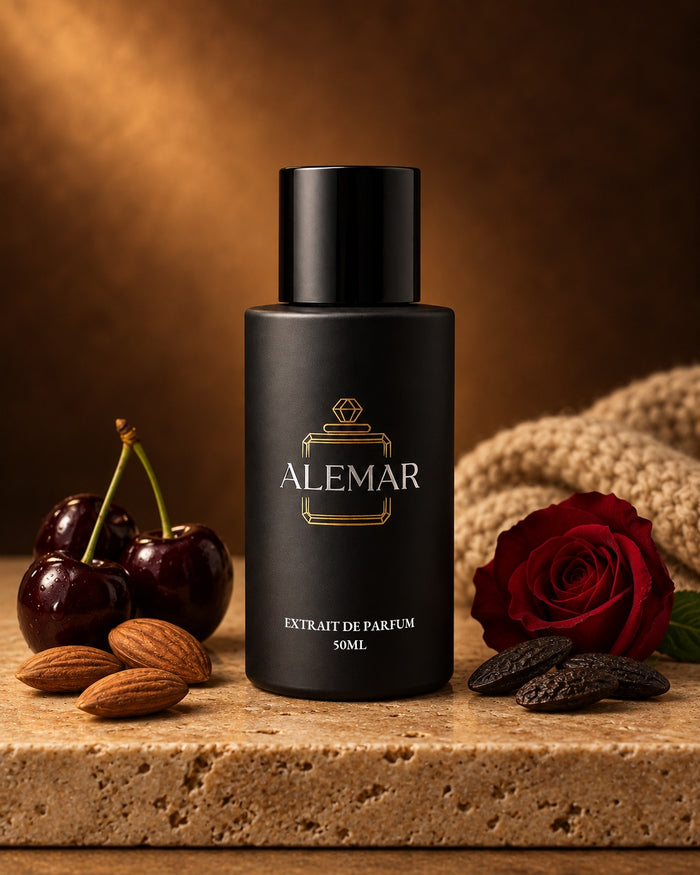 Alemar P032 gourmand extrait de parfum 50ml bottle scented with black cherry and almond