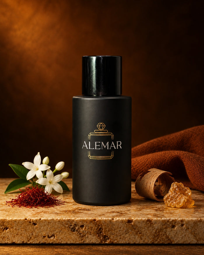 Alemar P034 amber extrait de parfum 50ml bottle scented with saffron and amberwood