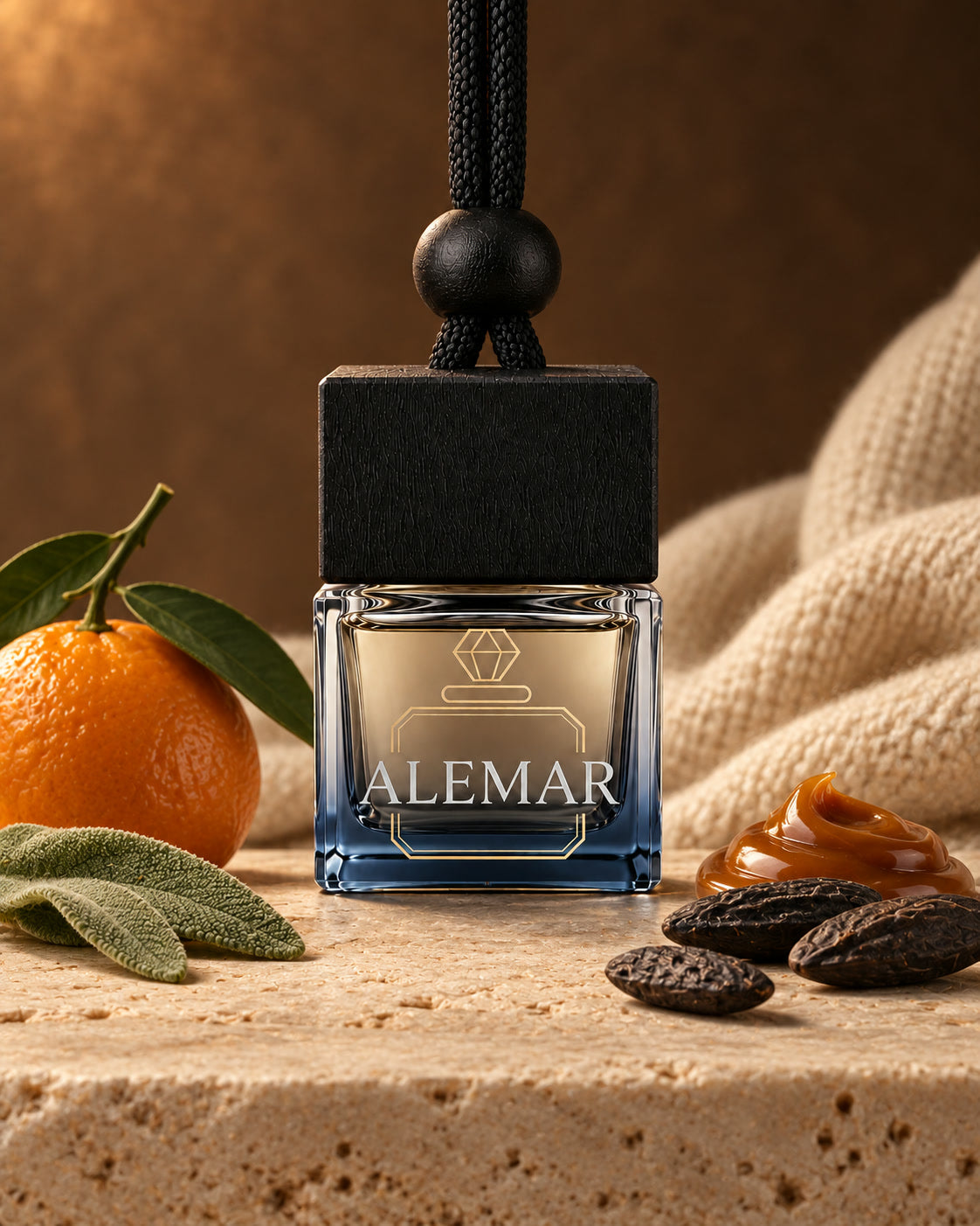 Alemar C007 gourmand hanging car diffuser 8ml scented with caramel and tonka bean