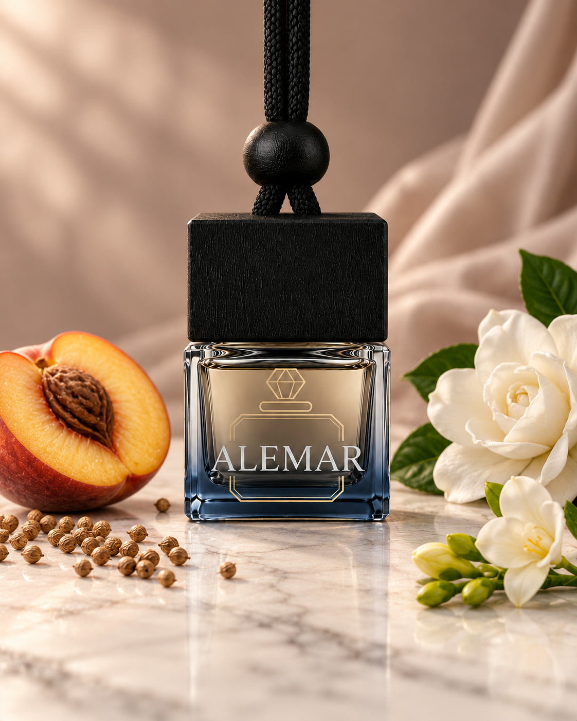 Alemar C017 floral hanging car diffuser 8ml scented with peach and gardenia