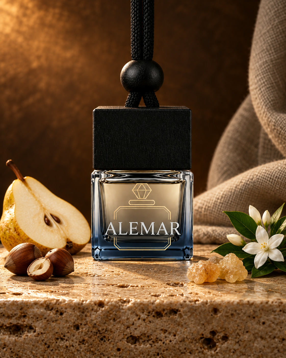 Alemar C018 amber hanging car diffuser 8ml scented with pear and hazelnut