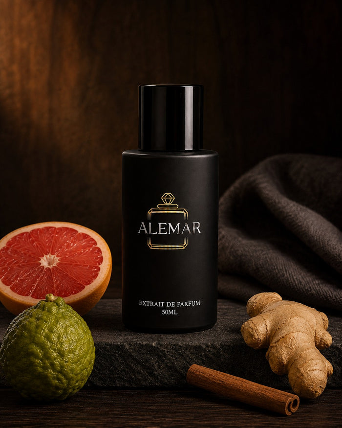 Alemar P002 woody extrait de parfum 50ml bottle scented with grapefruit and ginger