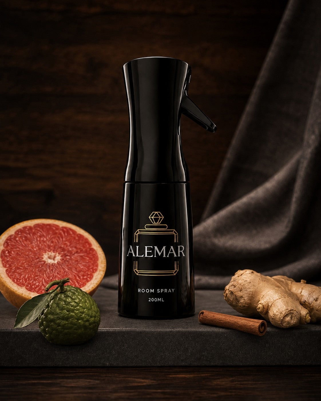 Alemar R002 woody room spray 200ml bottle scented with grapefruit and ginger