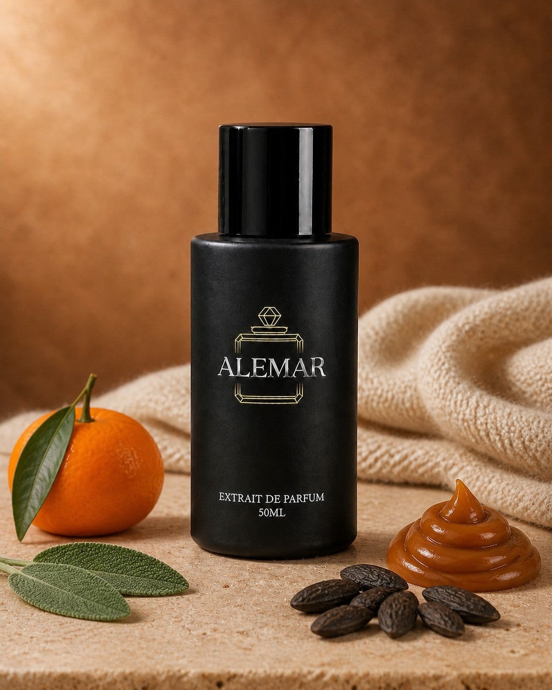 Alemar P007 gourmand extrait de parfum 50ml bottle scented with caramel and tonka bean