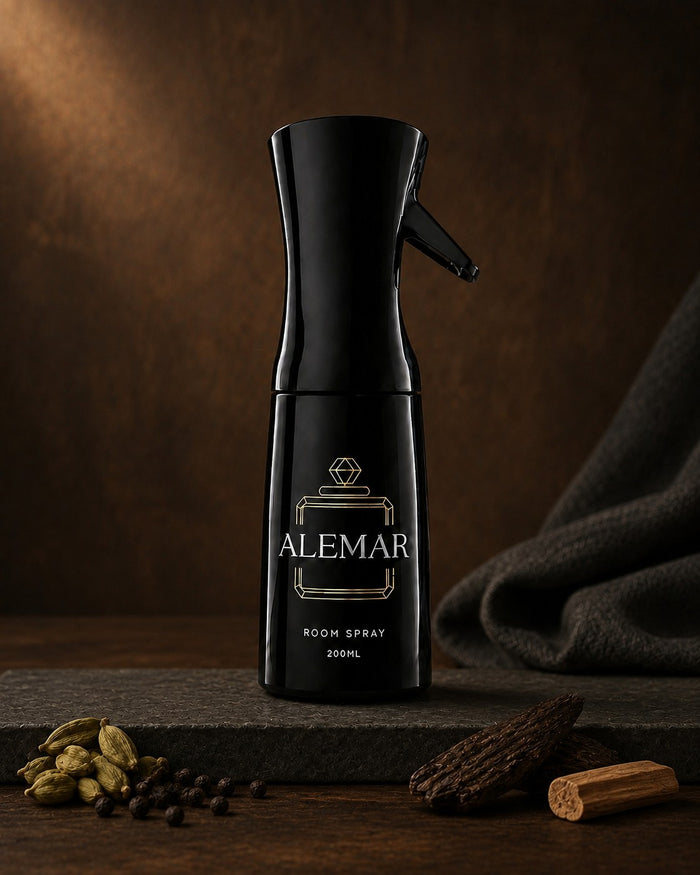 Alemar R008 woody room spray 200ml bottle scented with oud and sandalwood