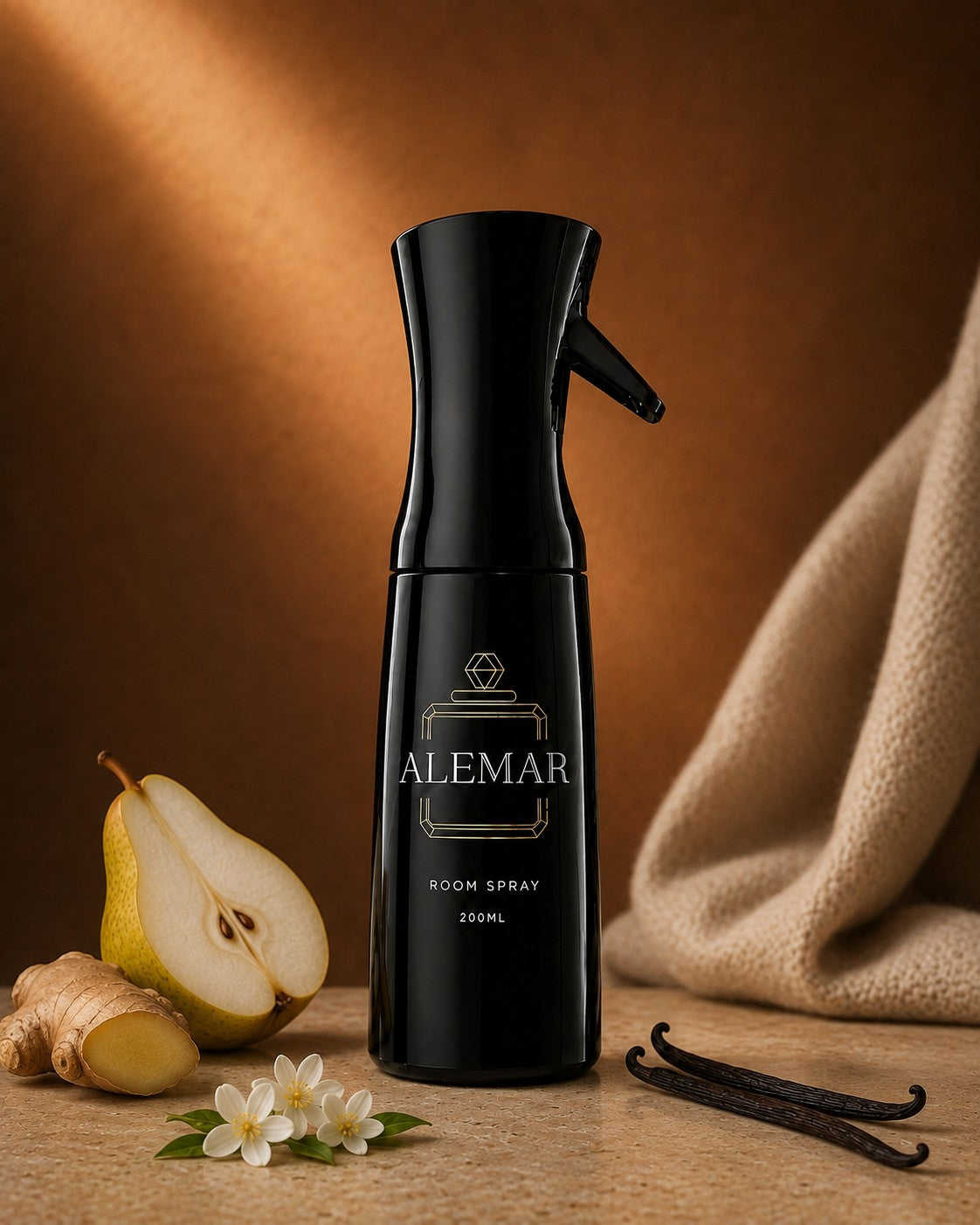Alemar R016 amber room spray 200ml bottle scented with pear and vanilla