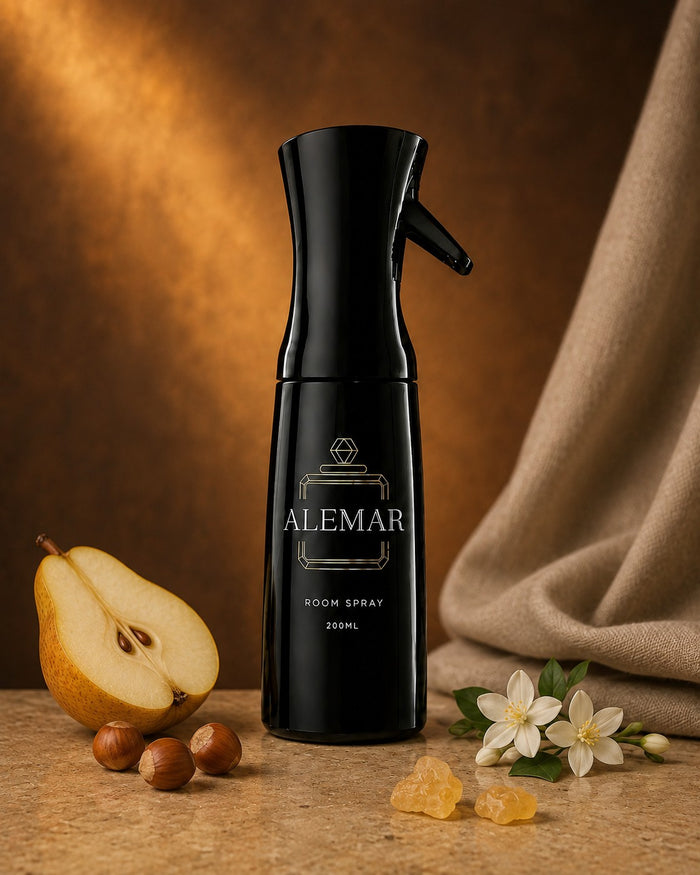 Alemar R018 amber room spray 200ml bottle scented with pear and hazelnut