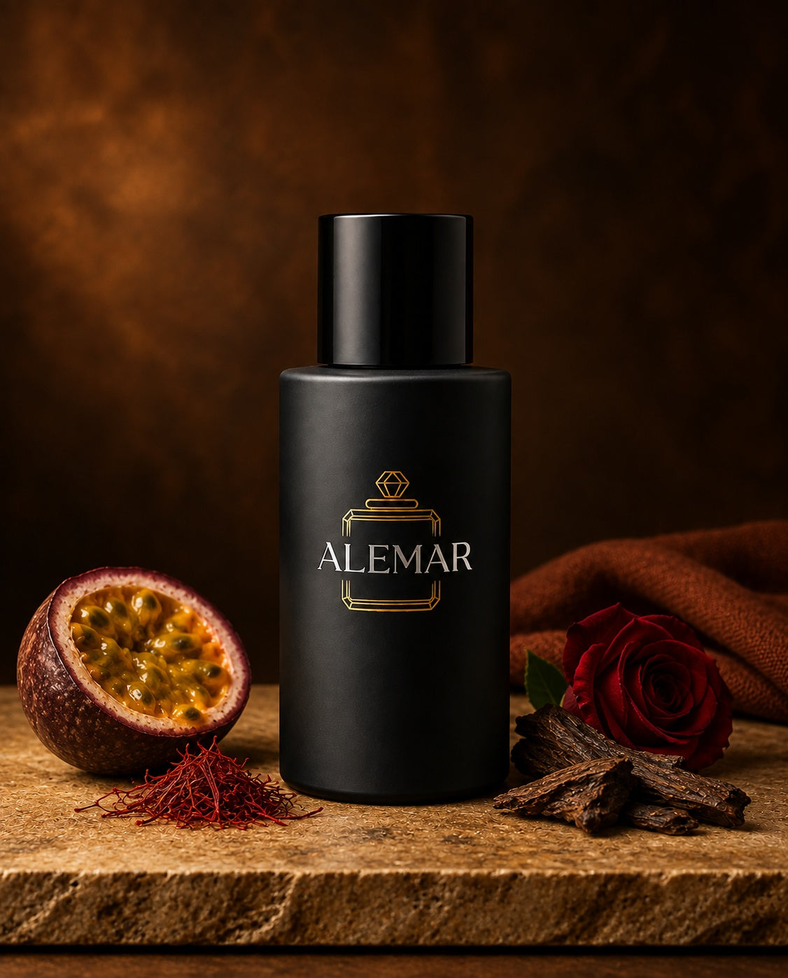 Alemar P037 amber extrait de parfum 50ml bottle scented with passionfruit and oud